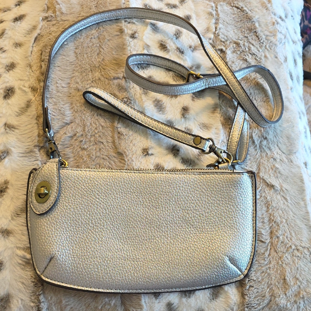 Joy Susan Metallic Silver Pebbled Crossbody Bag
